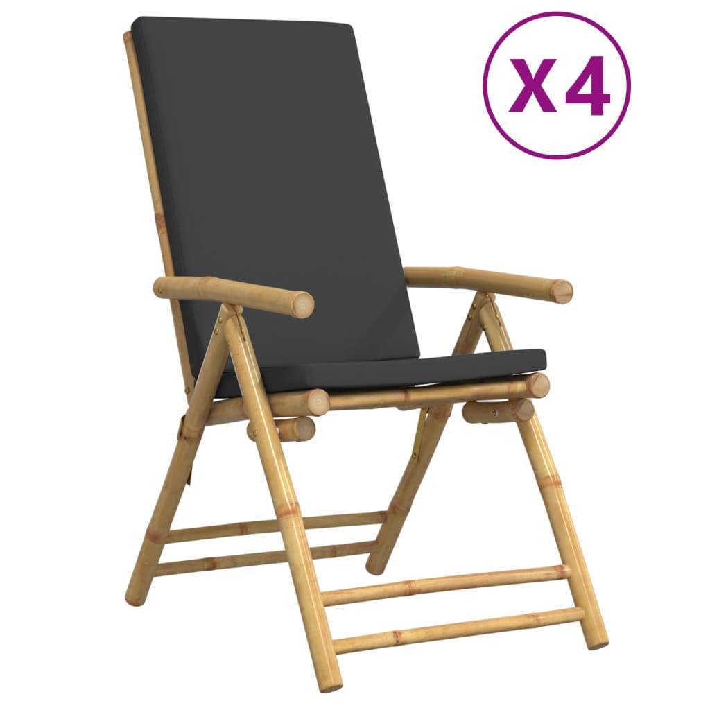 vidaXL Gartenstühle 4 Stk. Verstellbar Klappbar mit Kissen Bambus