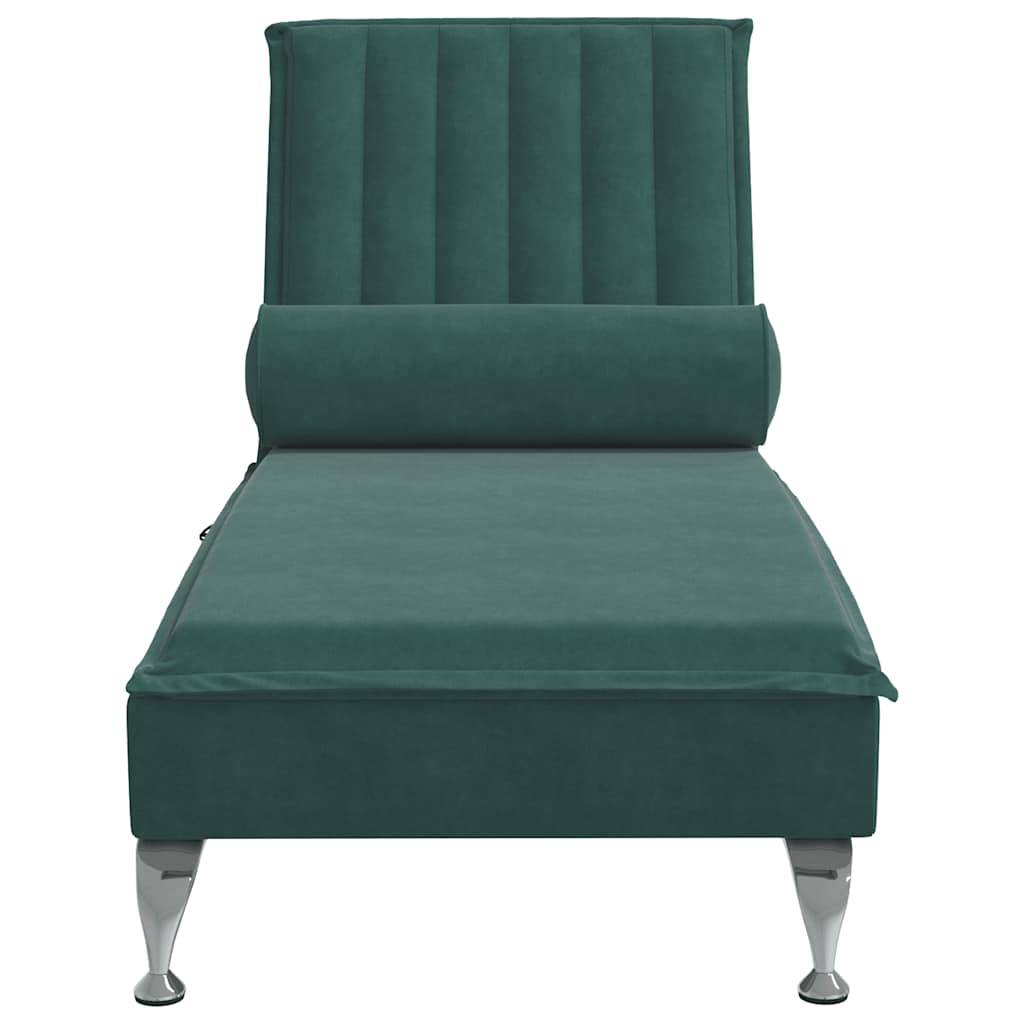 vidaXL Massage-Chaiselongue mit Nackenrolle Dunkelgrün Samt