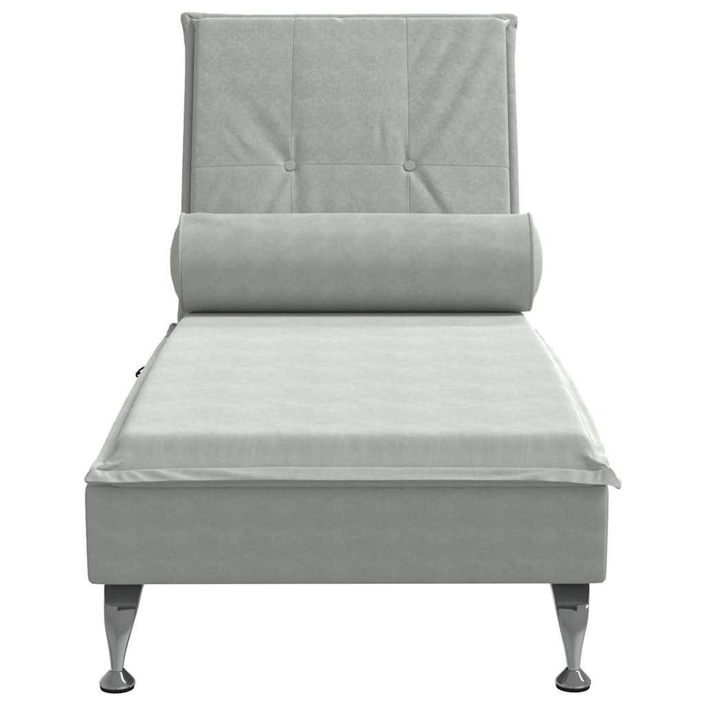 vidaXL Massage-Chaiselongue mit Nackenrolle Hellgrau Samt