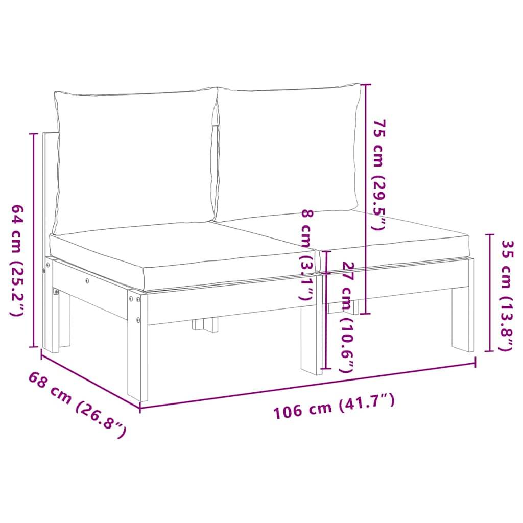vidaXL Gartensofa ohne Armlehnen mit Kissen 2-Sitzer Massivholz Akazie