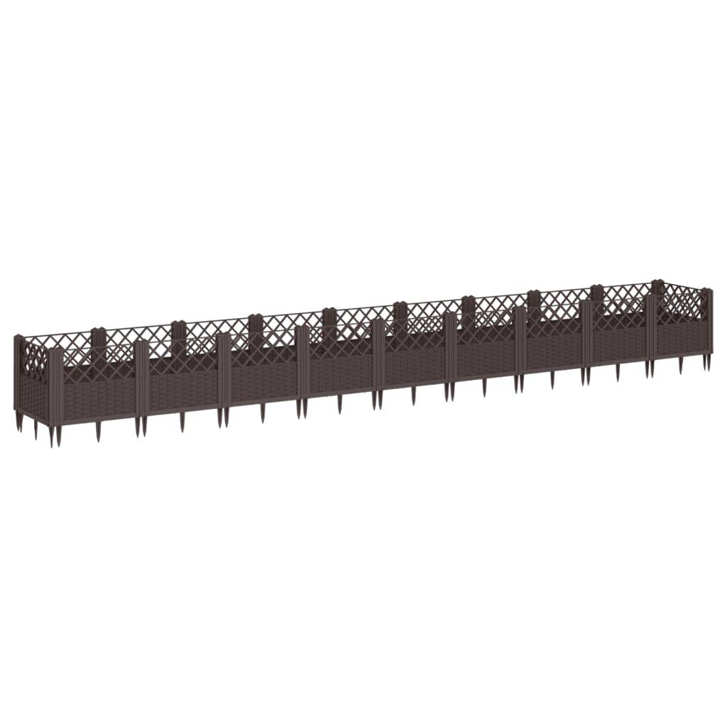 vidaXL Pflanzkasten mit Erdspießen Braun 363,5x43,5x43,5 cm PP