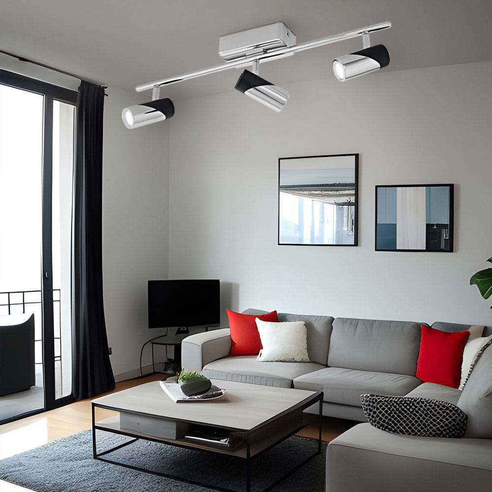 LED Deckenlampe Wohnzimmerleuchte Deckenleuchte Esszimmerlampe Schlafzimmerleuchte Spotstrahler, Stahl chrom Alu schwarz, 3 Flammig Spots beweglich