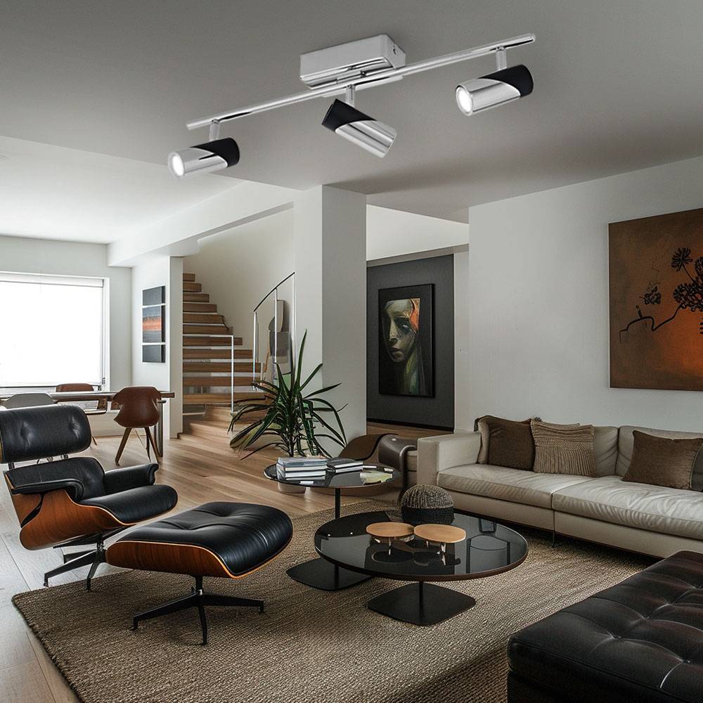 LED Deckenlampe Wohnzimmerleuchte Deckenleuchte Esszimmerlampe Schlafzimmerleuchte Spotstrahler, Stahl chrom Alu schwarz, 3 Flammig Spots beweglich