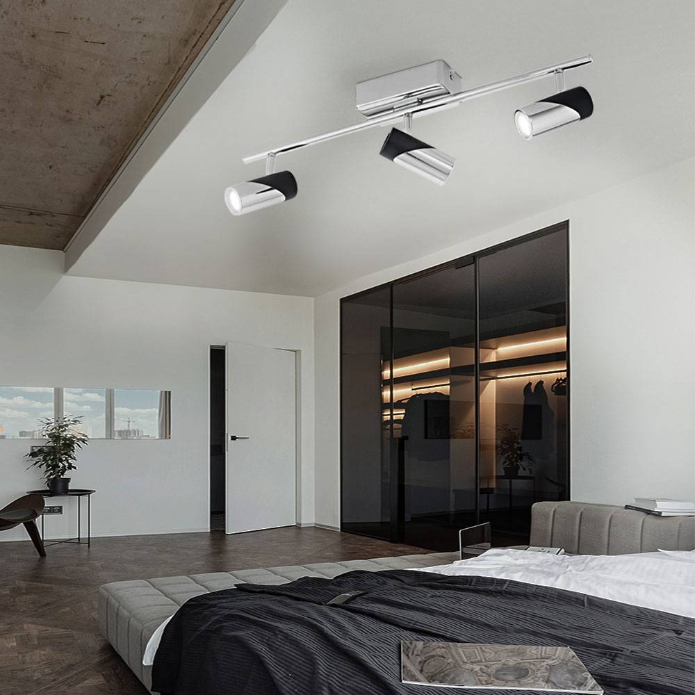 LED Deckenlampe Wohnzimmerleuchte Deckenleuchte Esszimmerlampe Schlafzimmerleuchte Spotstrahler, Stahl chrom Alu schwarz, 3 Flammig Spots beweglich