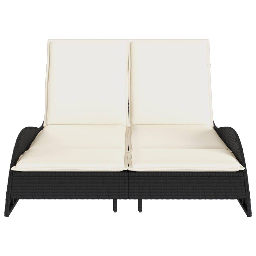 vidaXL Sonnenliege mit Auflagen Schwarz 114x205x73 cm Poly Rattan
