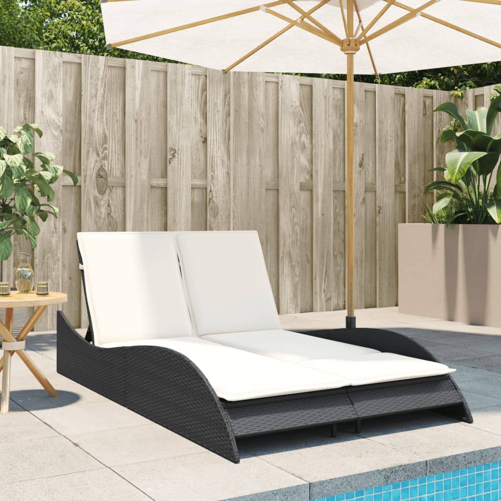 vidaXL Sonnenliege mit Auflagen Schwarz 114x205x73 cm Poly Rattan