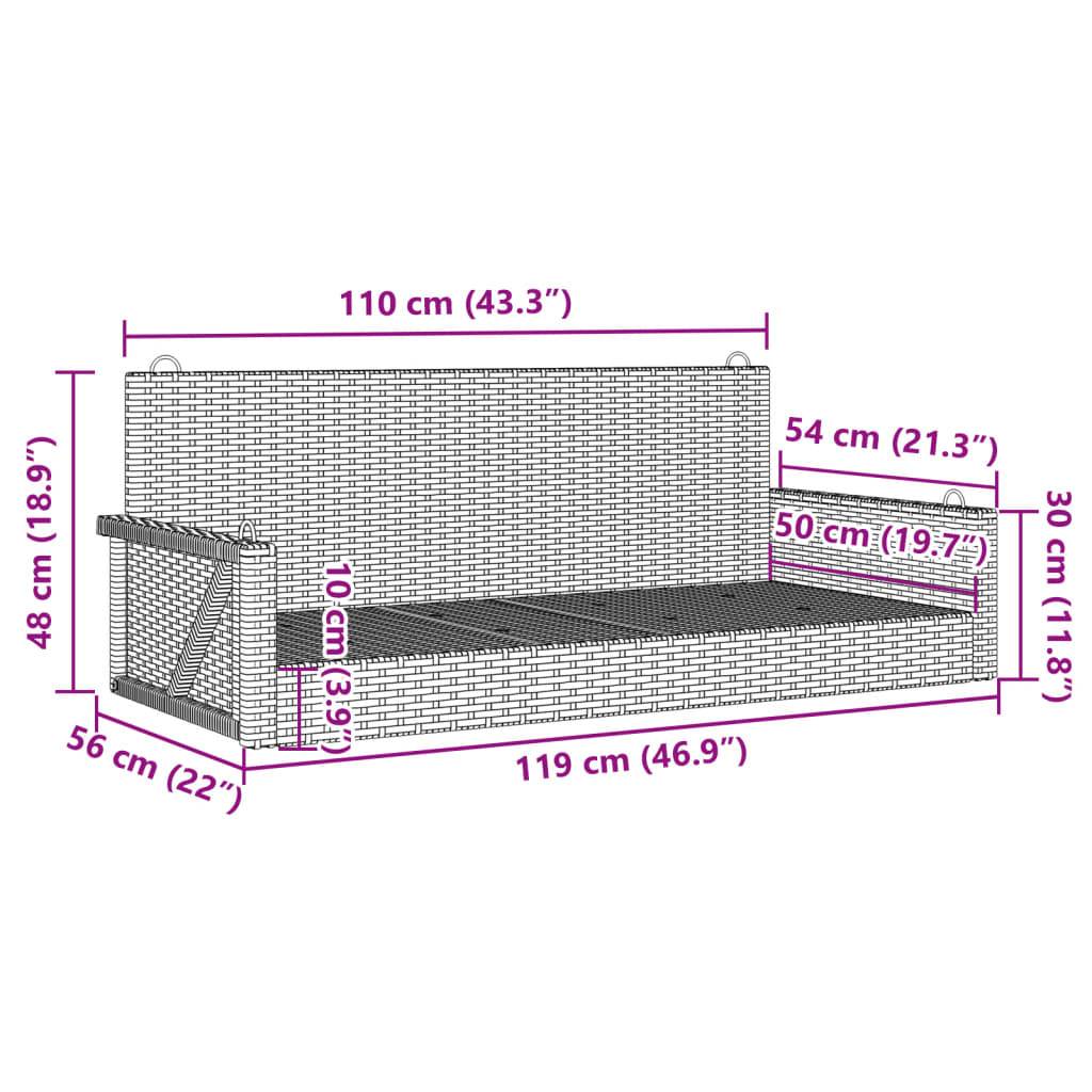 vidaXL Hängebank Schwarz 119x56x48 cm Poly Rattan