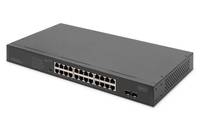 DIGITUS - 24-Port Gigabit Netzwerkswitch, 19 Zoll, unmanaged, 2 Uplink Ports, SFP