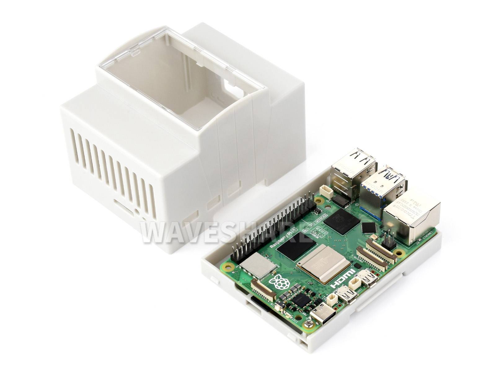 WaveShare DIN Rail ABS Case for Raspberry Pi 5 Large Inner Space