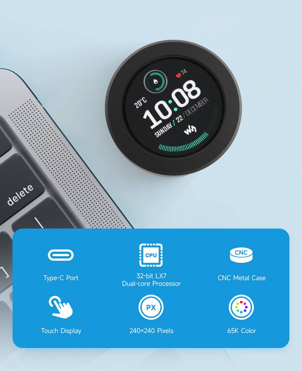 WaveShare ESP32-S3 DevBoard 1.28inch Round Touch LCD Accelerometer Gyroscope