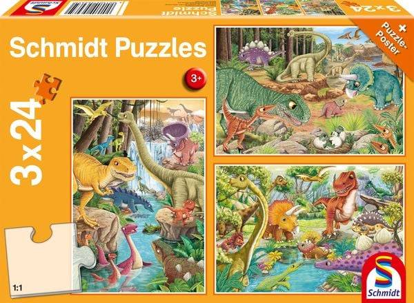 Schmidt Spiele - Spaß mit Dinosauriern, 3x 24 Teile