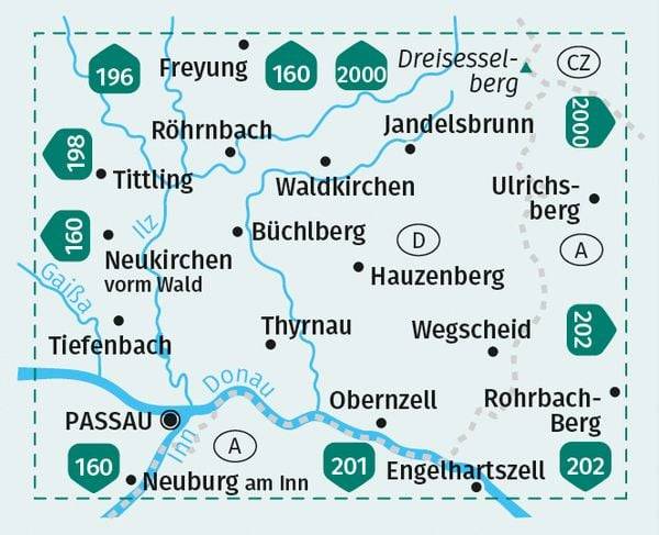 KOMPASS Wanderkarte 197 Südlicher Bayerischer Wald 1:50.000
