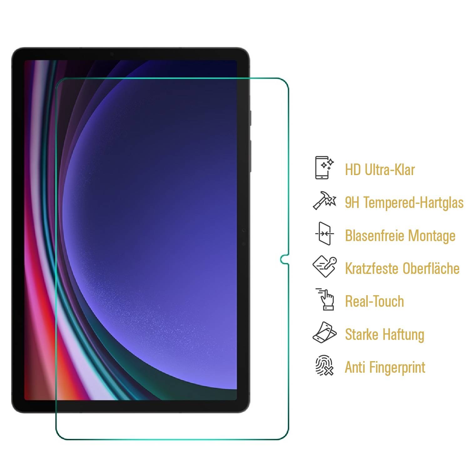 5x 9H Panzerglas für Samsung Galaxy Tab S9 Plus 3D KLAR Displayschutz Echtes Tempered Panzerhartglas Schutzglas Panzerfolie Schutzfolie