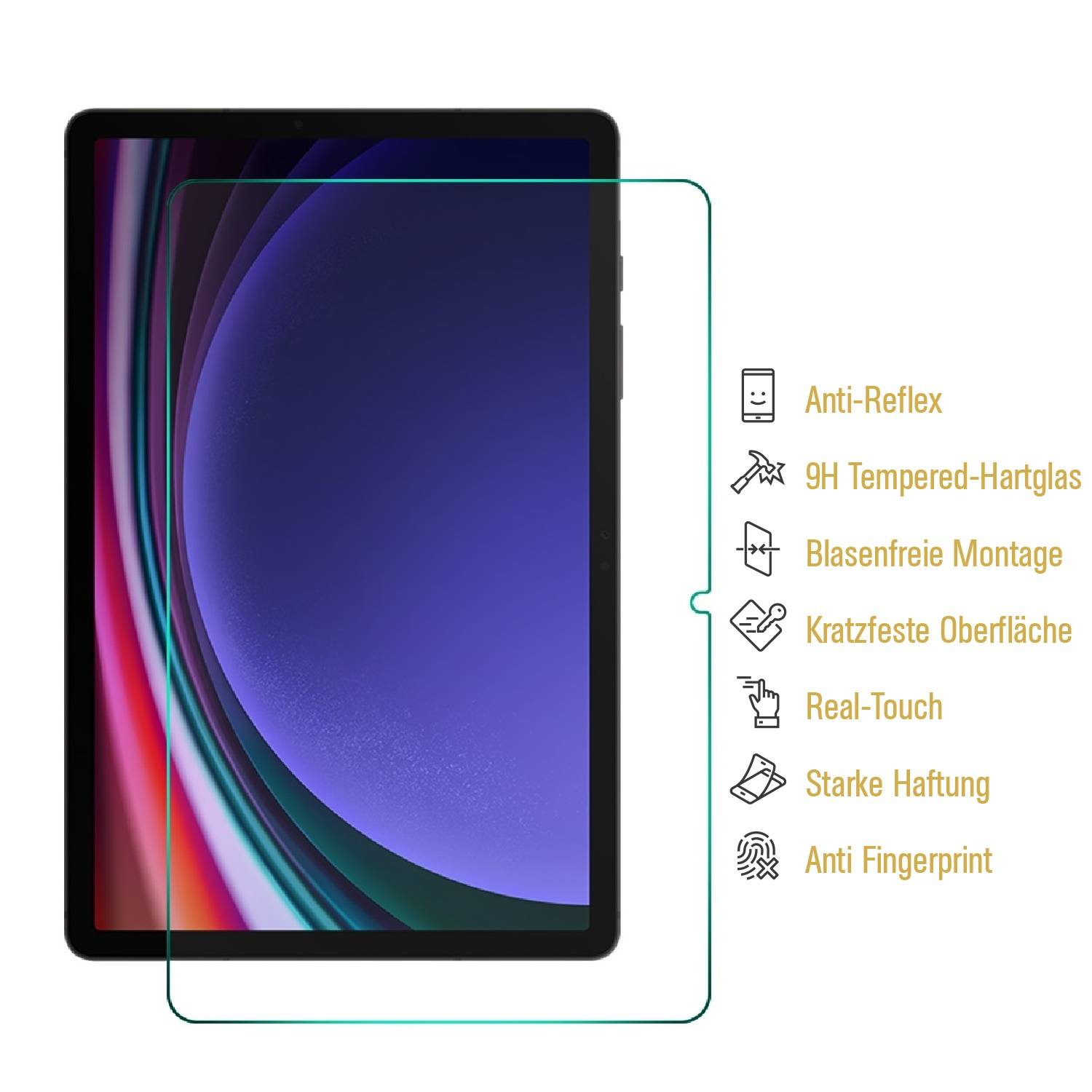1x 9H Panzerglas für Samsung Galaxy Tab S9 Plus Displayschutz Schutzglas Matt entspiegelt echtes Tempered Glass Schutzfolie Hartglas Panzerfolie