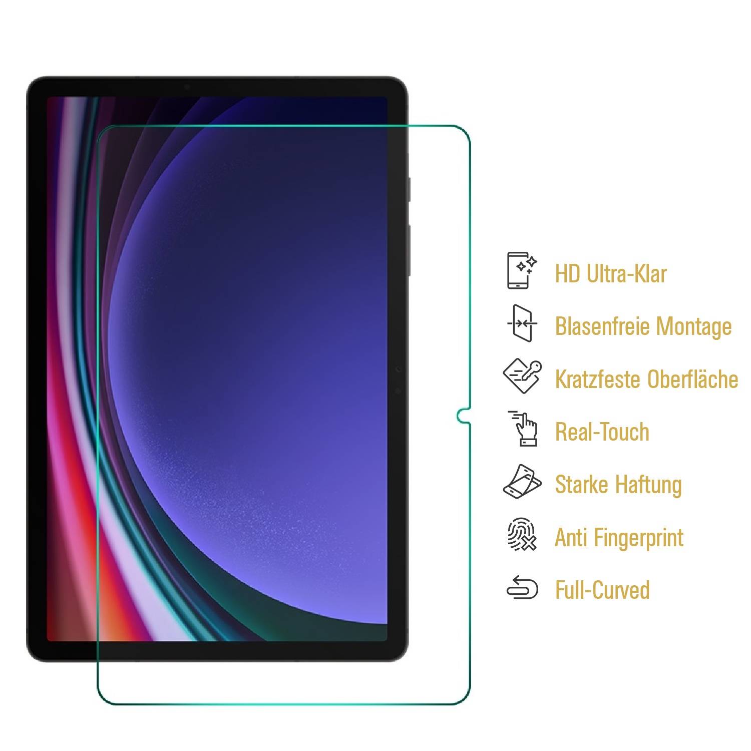 5x 9H Panzerglas für Samsung Galaxy Tab S9 Plus 3D KLAR Nano-Glass Displayschutz Schutzglas Schutzfolie Panzerfolie Screen-Protector ANTI-SHOK