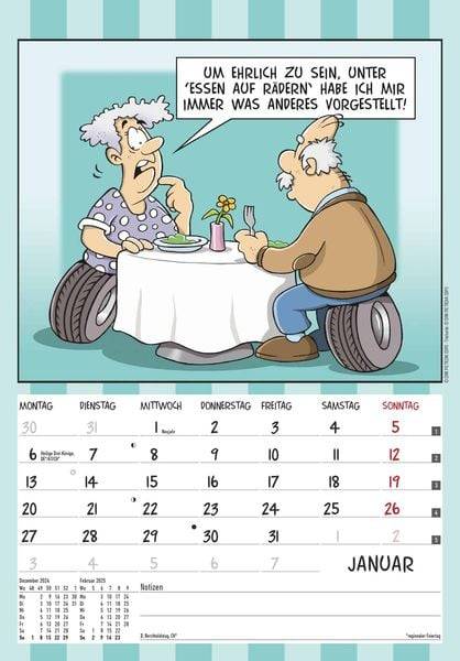 Alpha Edition - Der Rentner-Kalender 2025 Bildkalender, 23,7x34cm, Wandkalender mit witzigen Sprüchen und lustigen Cartoons, viel Platz für Notizen