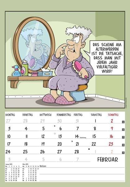 Alpha Edition - Der Rentner-Kalender 2025 Bildkalender, 23,7x34cm, Wandkalender mit witzigen Sprüchen und lustigen Cartoons, viel Platz für Notizen