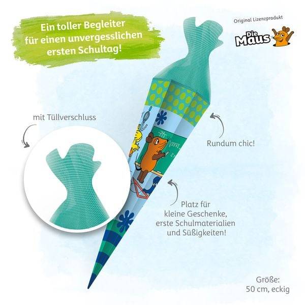 Schultüte "Die Maus" 50 cm mit Tüll