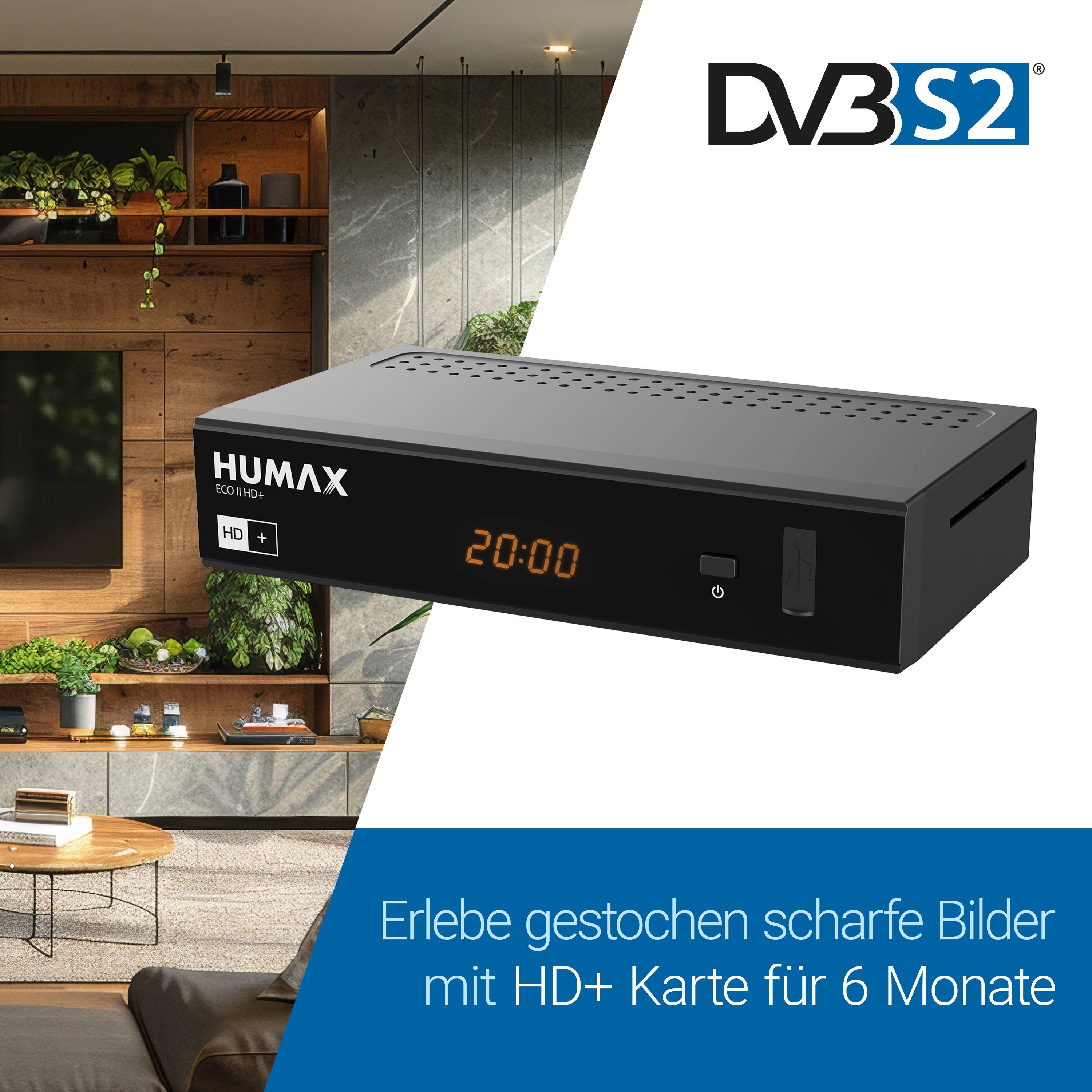 Humax Eco II HD+ Satellitenreceiver, HDTV, HDMI, SCART, USB, inkl. 6 Monate HD+