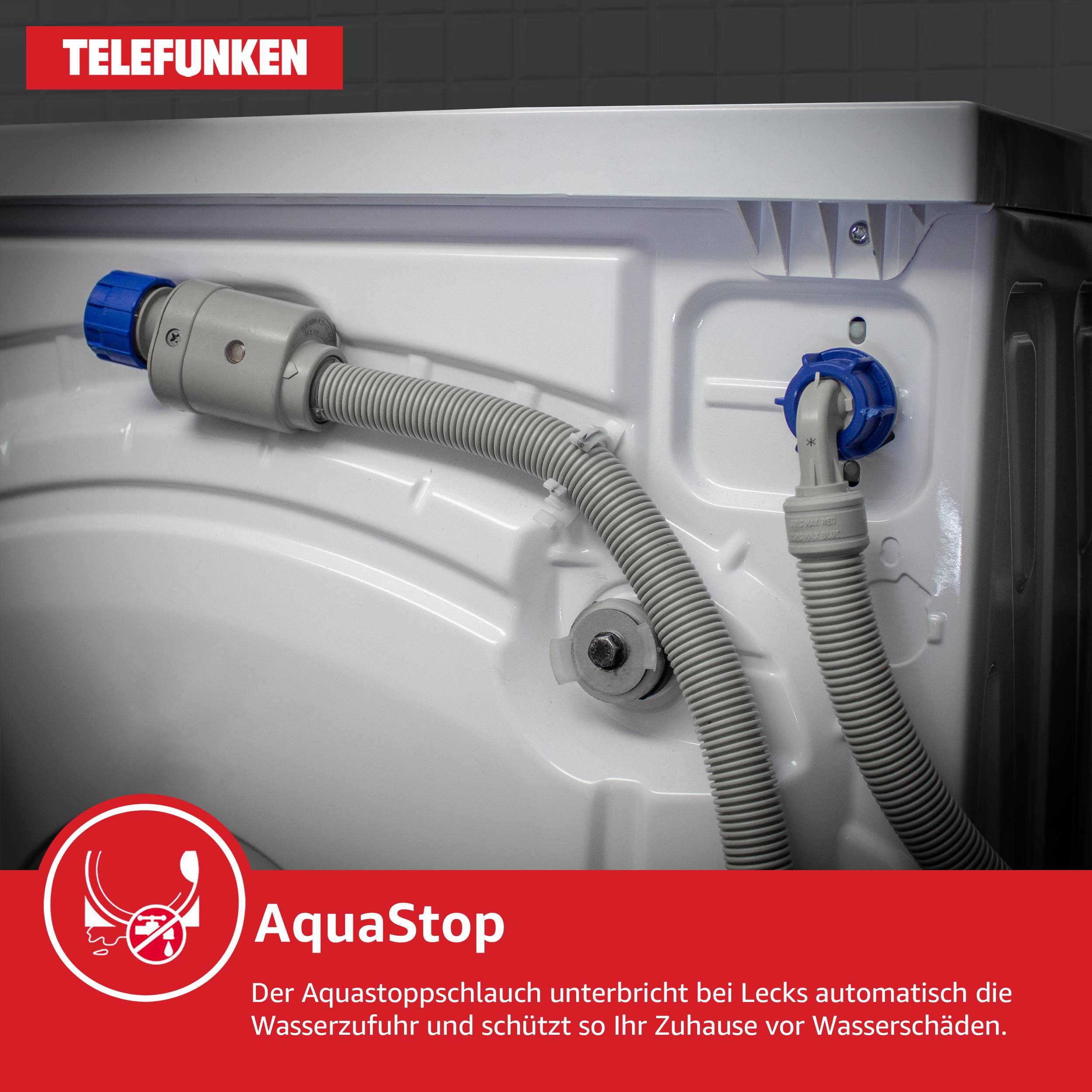Telefunken Waschmaschine 8kg | Frontlader 1400 U/Min. | Inverter Motor | AquaStop | Schontrommel | W-8-1400-A-DI inox