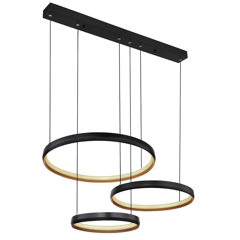 Hängelampe schwarz Pendelleuchte dimmbar Esszimmerlampe, LED Ringe Fernbedienung CCT, Metall gold, LED 55W 1800lm 2700-6000K, LxBxH 76,7x50,3x150 cm