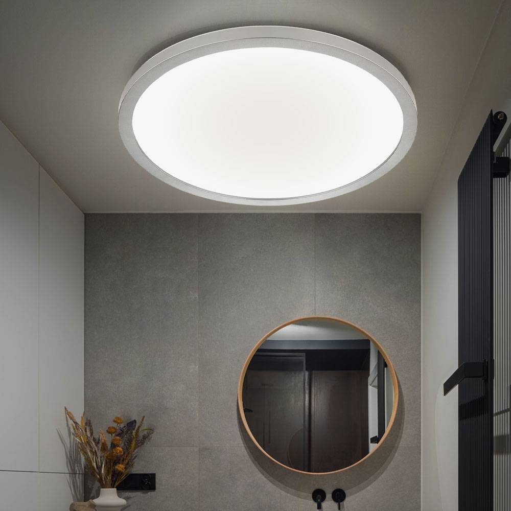 Deckenleuchte Deckenlampe Badezimmerleuchte Wohnzimmerleuchte Esszimmerlampe, Kunststoff weiß nickel-matt, dimmbar Memoryfunktion Backlight, 1x LED