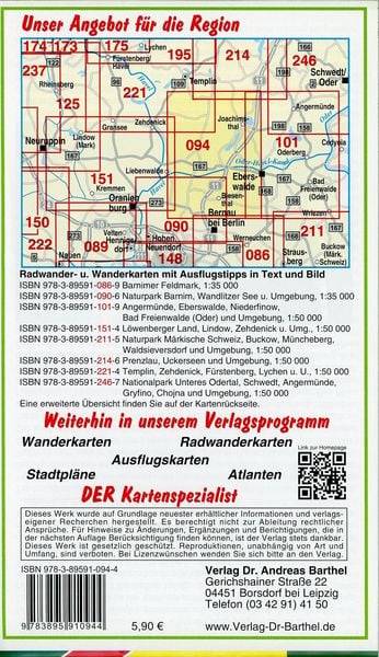 Radwander- und Wanderkarte Schorfheide, Biesenthal, Werbellinsee und Umgebung 1 : 50 000