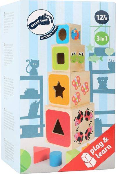 Small foot 10627 - Stapelwürfel ABC 3in1, Holz, 8-teilig, play&learn