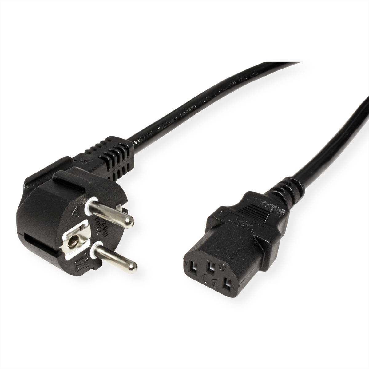 VALUE Netzkabel, gerade IEC-Buchse, Schutzkontakt CEE 7/7 auf Kaltgeräte C13, schwarz, 3 m