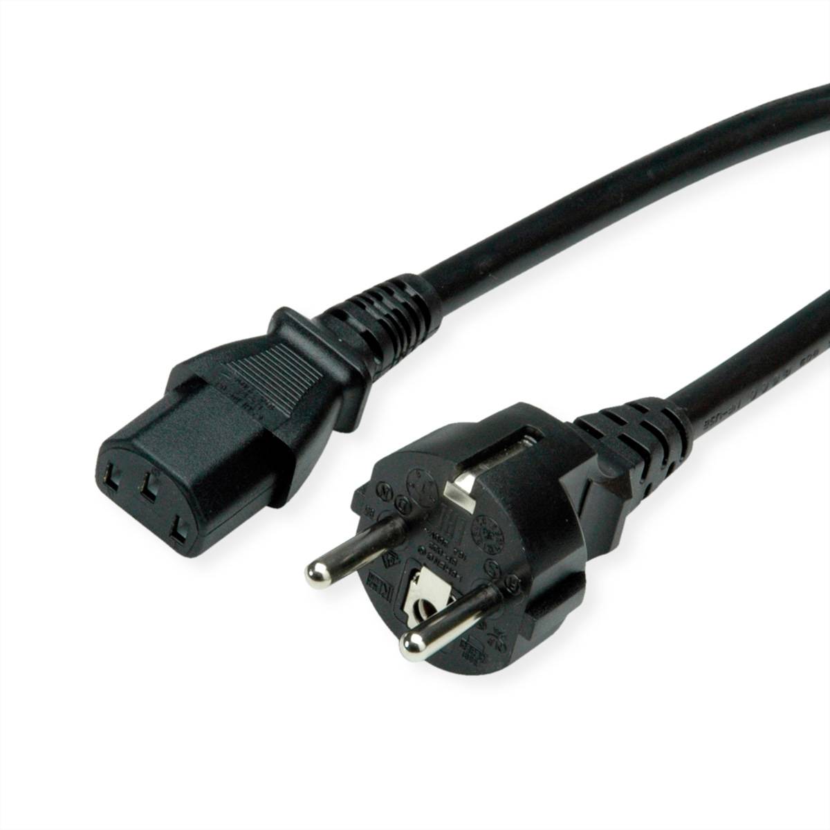 VALUE Netzkabel, IEC-Buchse & CEE7/7-Stecker gerade, schwarz, 0,6 m