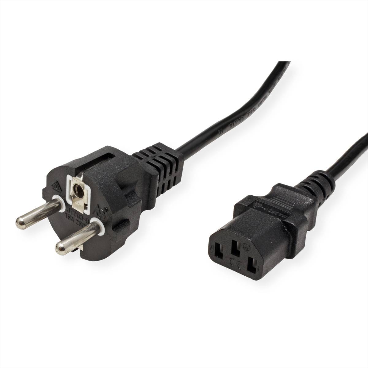 VALUE Netzkabel, IEC-Buchse & CEE7/7-Stecker gerade, schwarz, 1,8 m