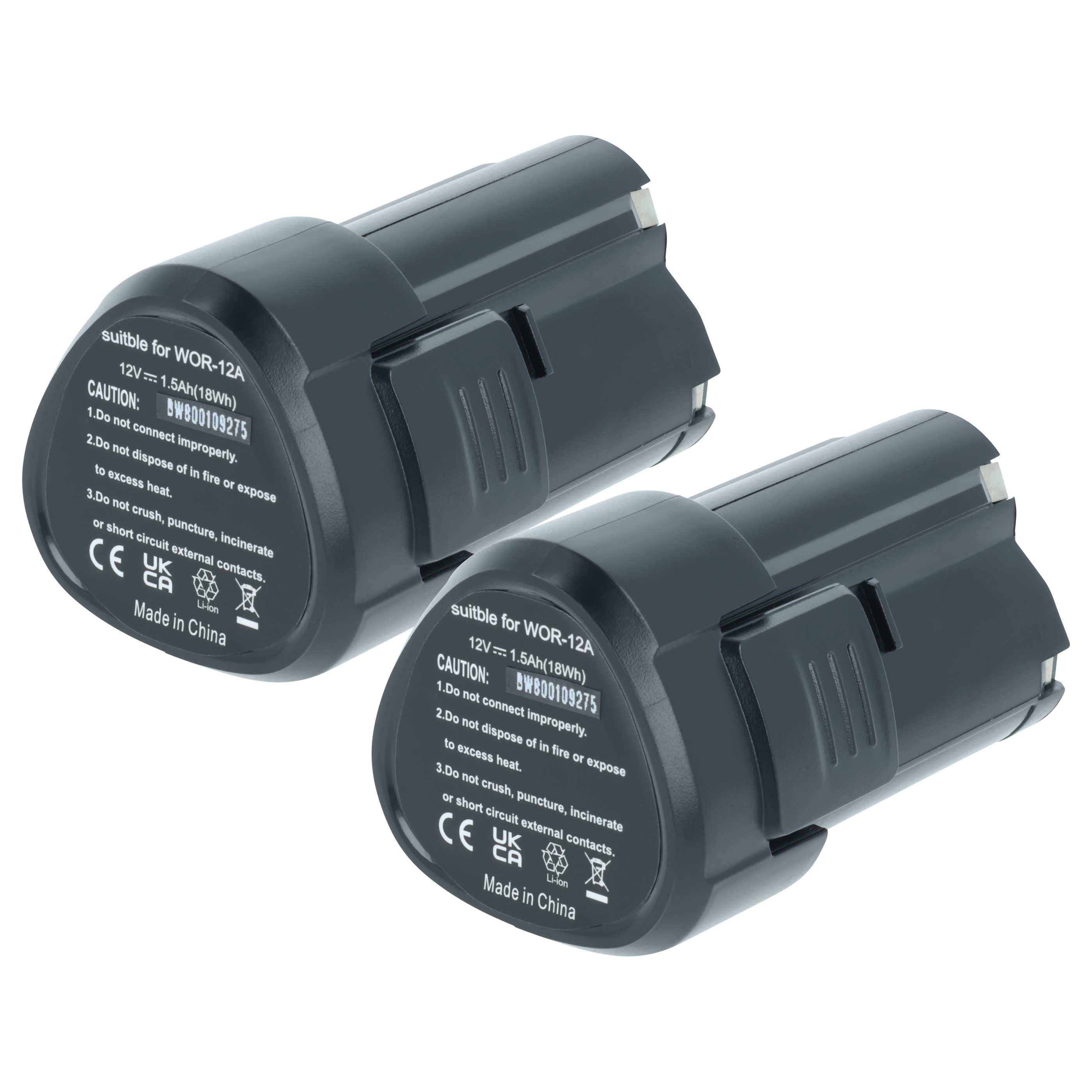 vhbw 2x Akku kompatibel mit Worx WU127, W125.5, W125.3, W125.4, WX125, W125.1, W125.M, WU025 Lampe Werkzeug (1500 mAh, Li-Ion, 12 V)