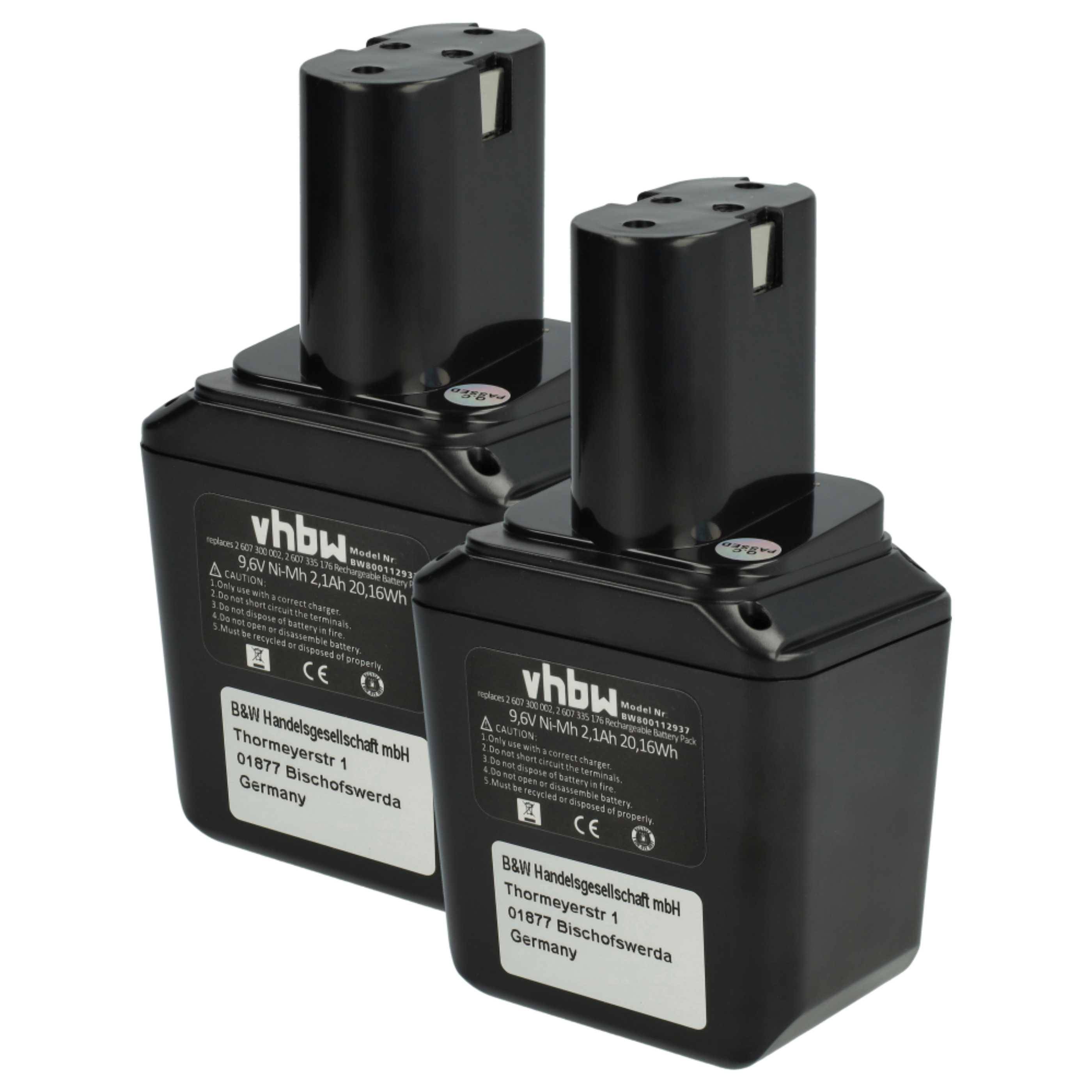 vhbw 2x Akku kompatibel mit Bosch GBM-Serie 1. Generation Werkzeug (2100 mAh, NiMH, 9,6 V)