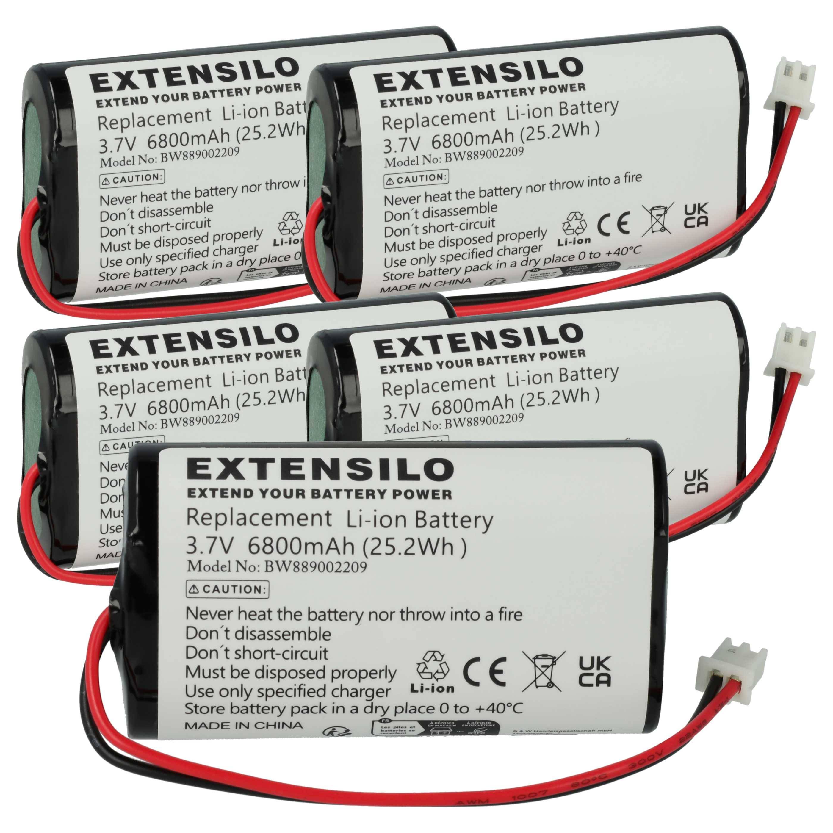 EXTENSILO 5x Akku kompatibel mit Abathe Tischlampe, Nachttischlampe (6800 mAh, 3,7 V, Li-Ion)