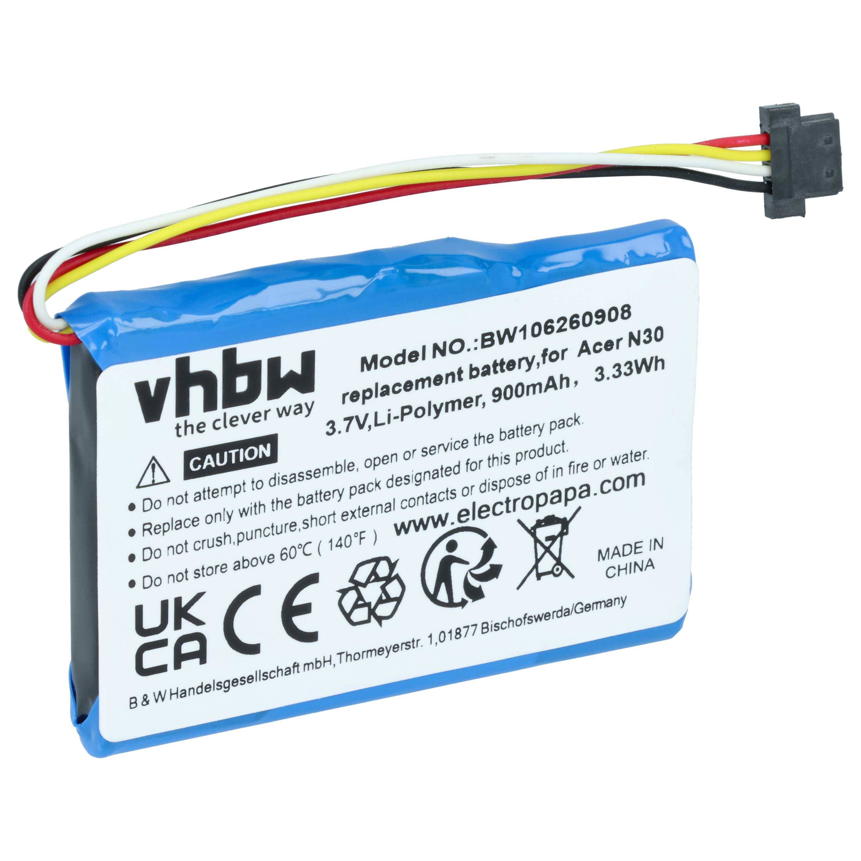 vhbw Akku kompatibel mit Typhoon MyGuide 2500, 2500 GO GPS Navigation Navi (900 mAh, 3,7 V, Li-Ion)