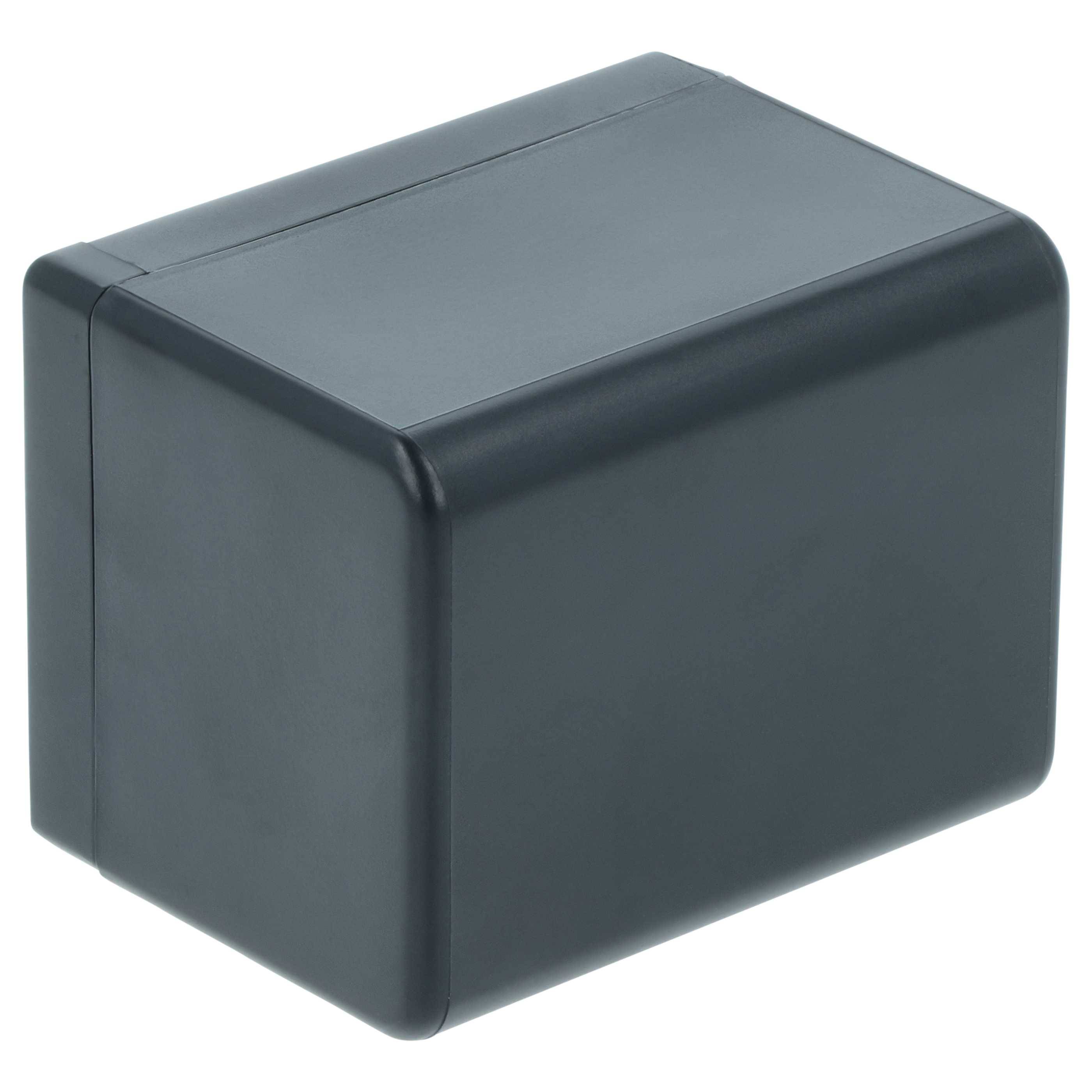 Eine rechteckige, schwarze Plastik-Elektronikgehäusebox mit glatten Oberflächen, wahrscheinlich verwendet zum Unterbringen kleiner elektronischer Komponenten oder Schaltkreise.