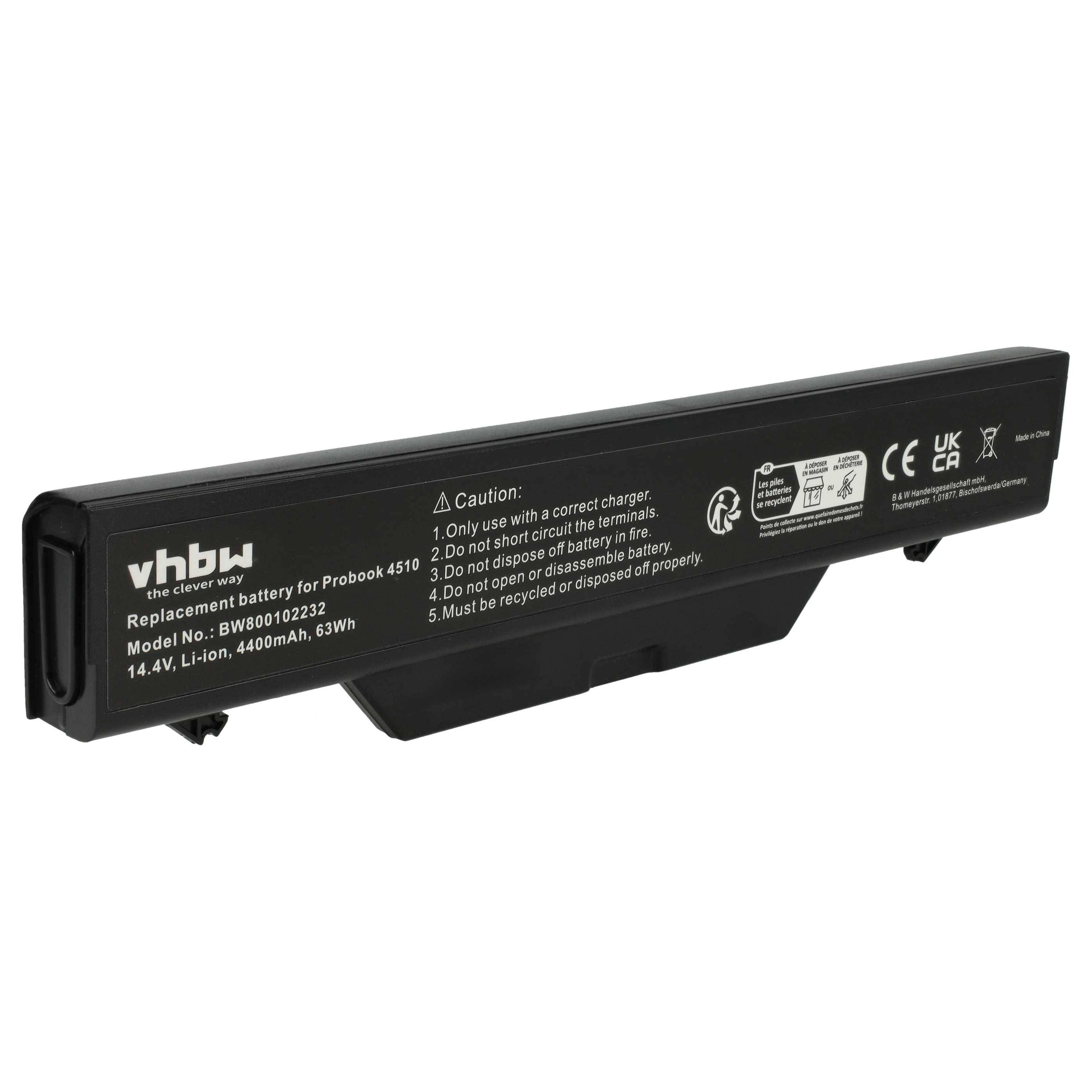 vhbw Akku kompatibel mit HP ProBook 4720, 4710, 4515, 4510, 4710s, 4720s, 4515s, 4510s Notebook (4400 mAh, 14,4 V, Li-Ion)