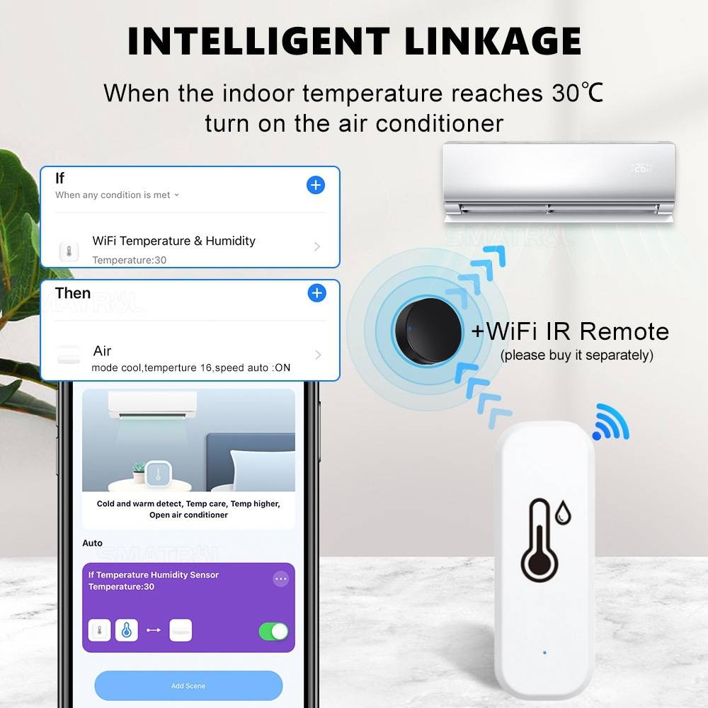 Smart Tuya WiFi Temperatur- und Luftfeuchtigkeitssensor Sensoren mit Fernalarm per App für Pflanzenzelte, Gewächshäuser