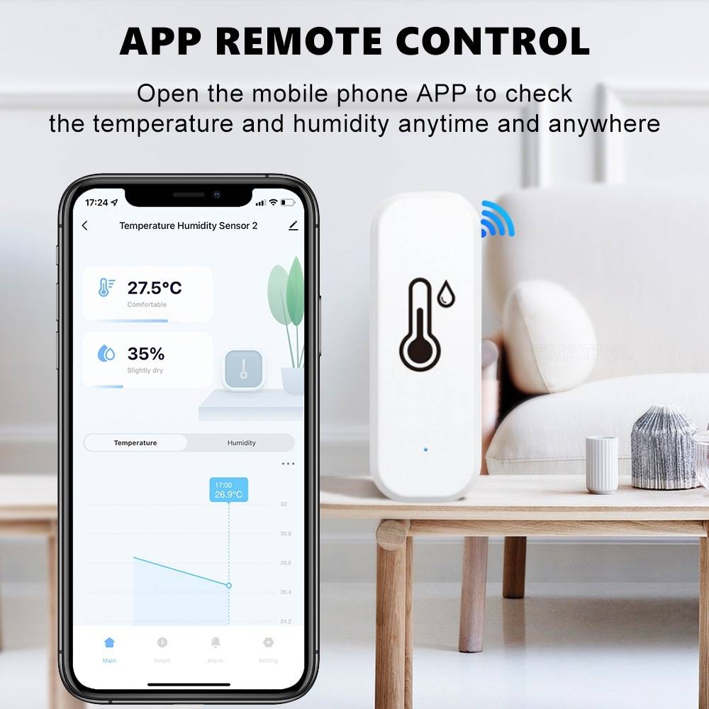 Smart Tuya WiFi Temperatur- und Luftfeuchtigkeitssensor Sensoren mit Fernalarm per App für Pflanzenzelte, Gewächshäuser