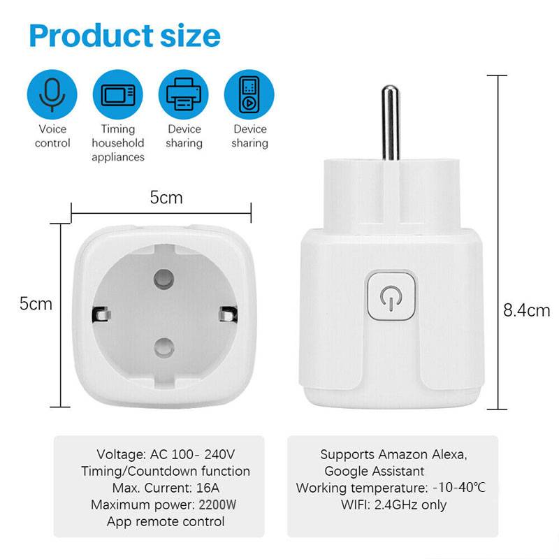 Smart WLAN Steckdose Timer mit Sprachsteuerung Wifi Plug Tuya Alexa Google kompatibel, App Steuerung, 16A Home Socket