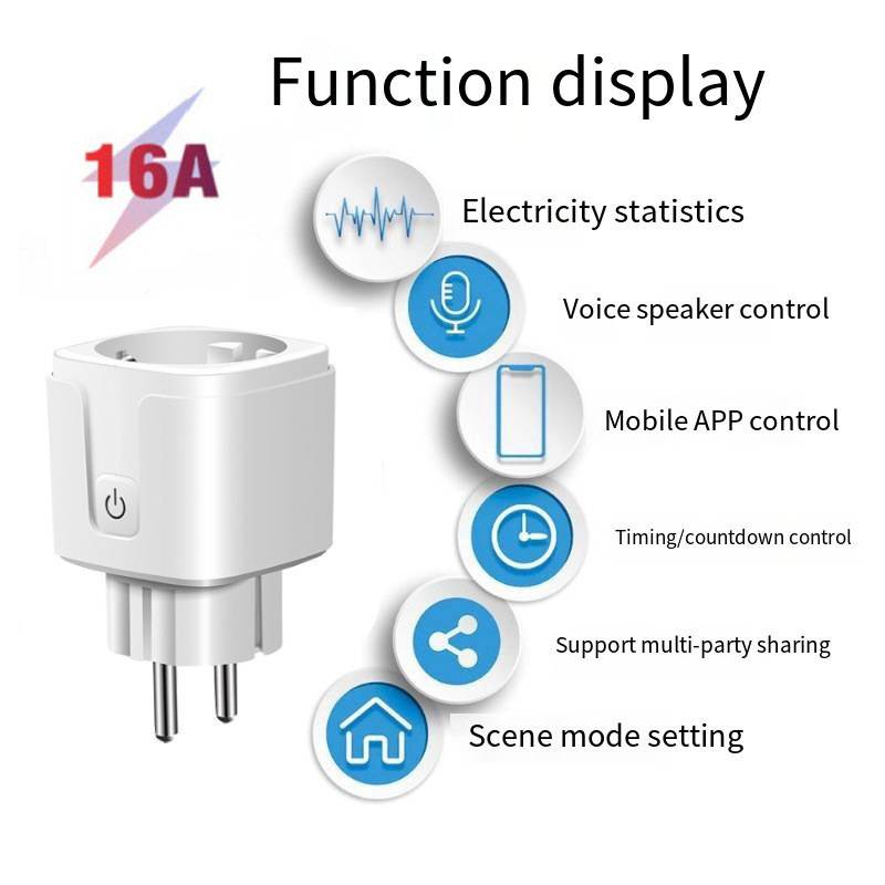 Smart WLAN Steckdose Timer mit Sprachsteuerung Wifi Plug Tuya Alexa Google kompatibel, App Steuerung, 16A Home Socket
