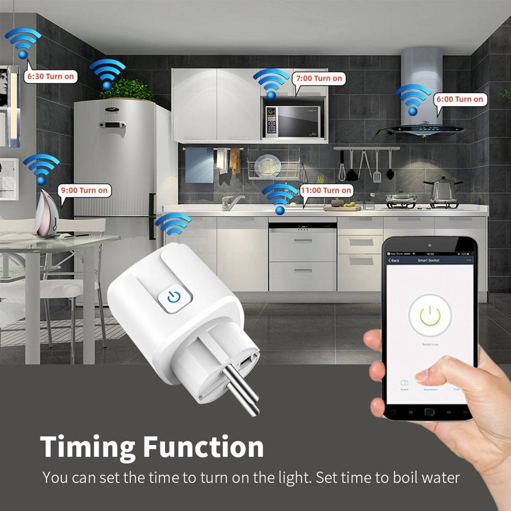 Smart WLAN Steckdose Timer mit Sprachsteuerung Wifi Plug Tuya Alexa Google kompatibel, App Steuerung, 16A Home Socket