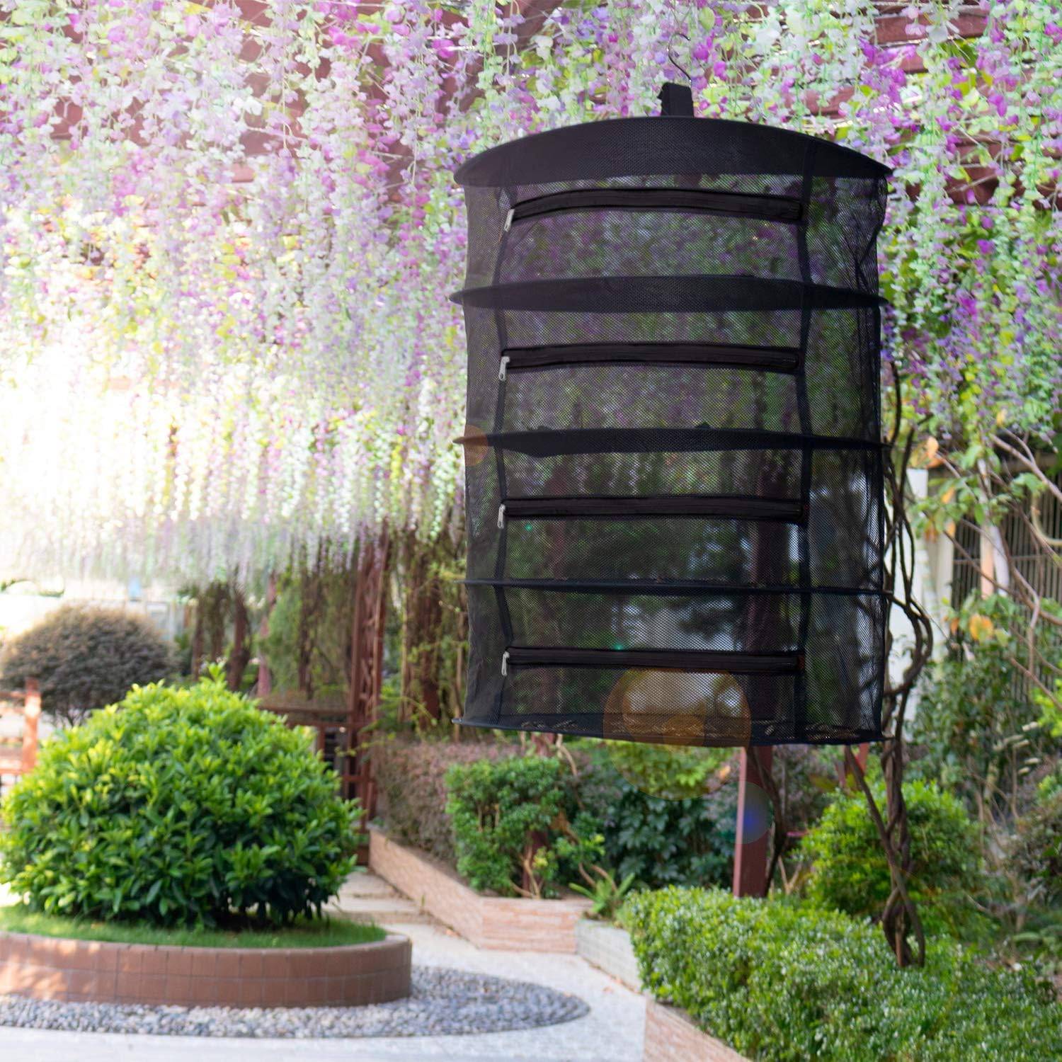 Trockennetz, faltbares Hängenetz mit 4 Ebenen für Kräuter und Kleidung, inklusive Reißverschluss