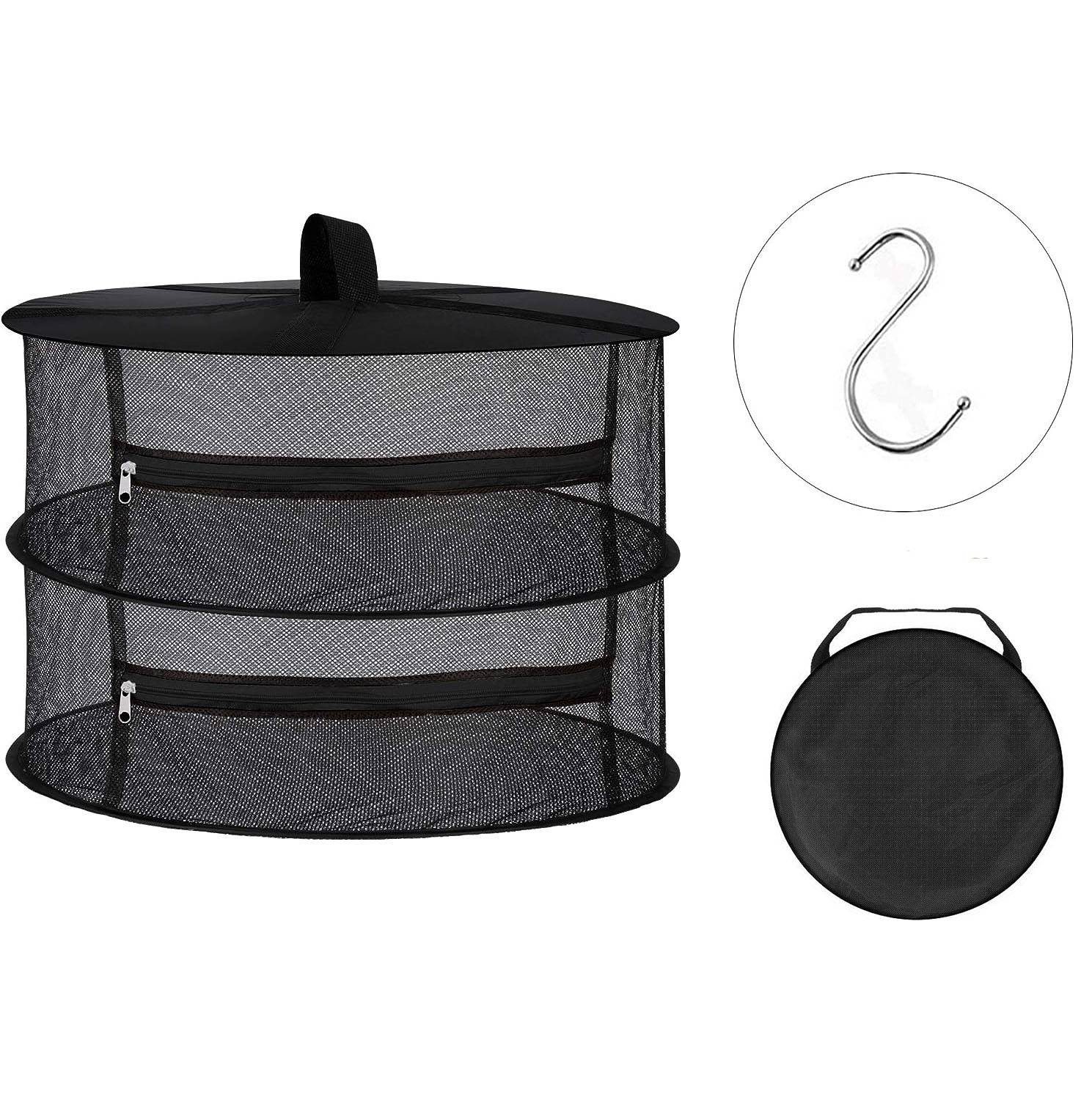 Trockennetz, faltbares Hängenetz mit 2 Ebenen für Kräuter und Kleidung, inklusive Reißverschluss