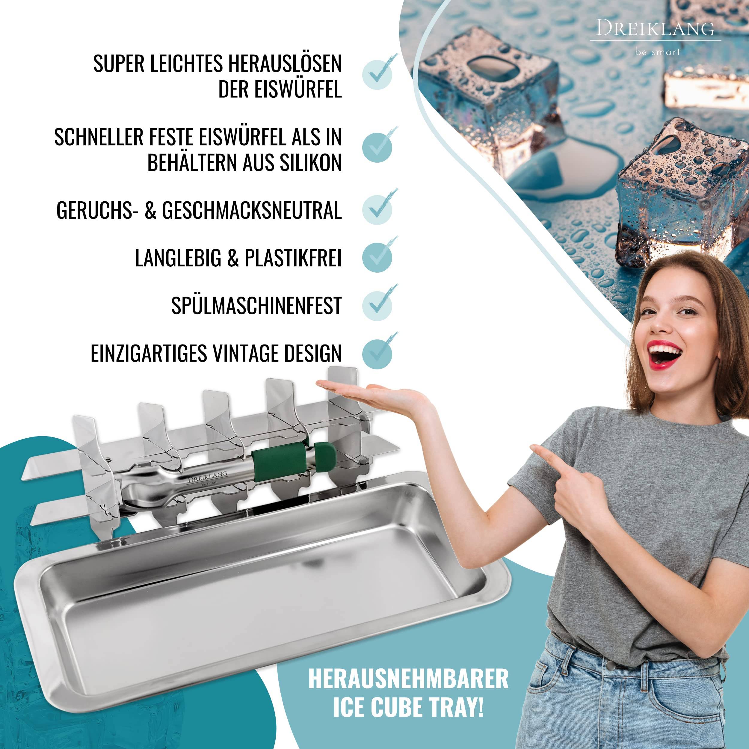 Dreiklang - be smart® Polierte 18/8 Edelstahl Eiswürfelform mit Hebeleinsatz für müheloses Entnehmen I kälteschonenden Komfortgriff I Lebensmitte