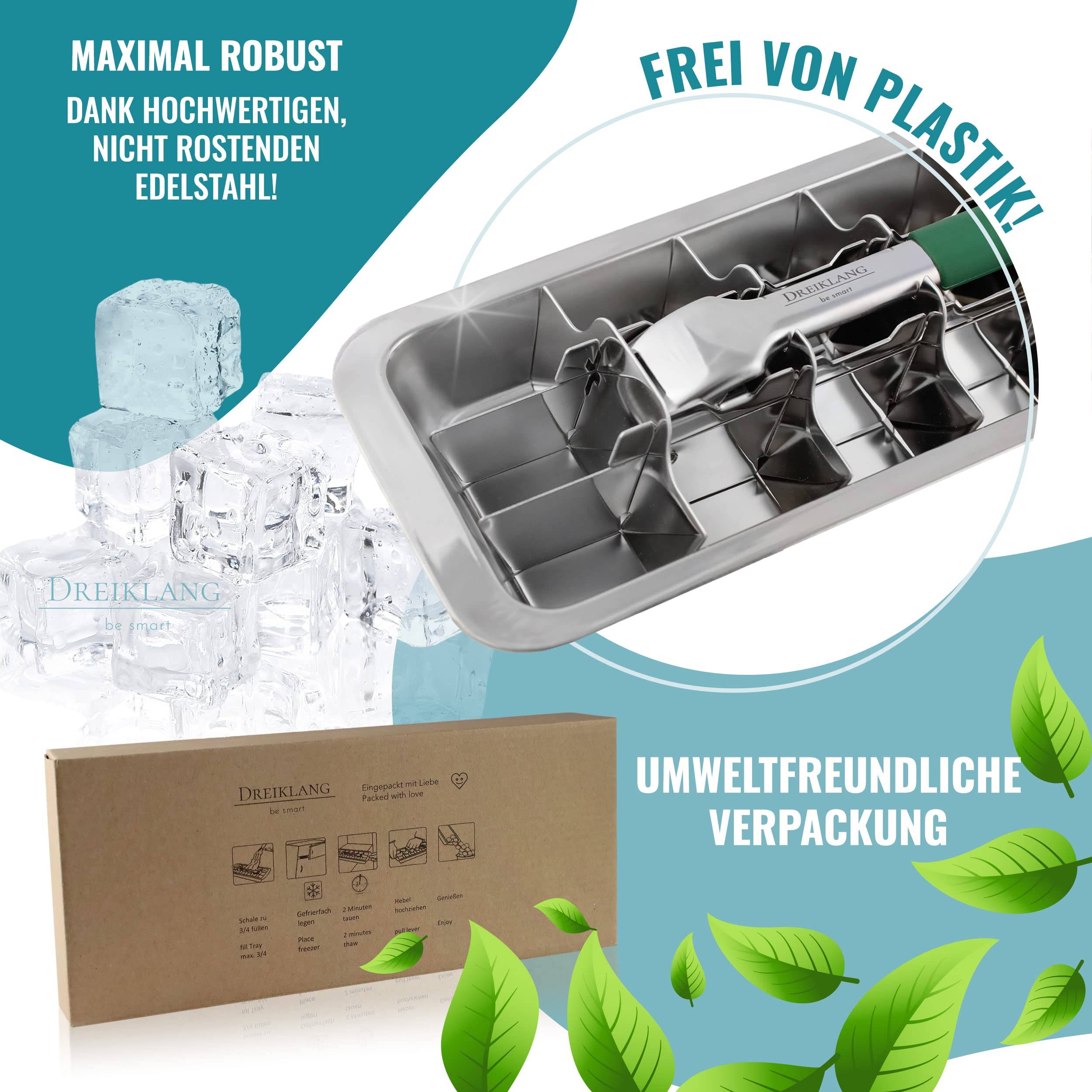 Dreiklang - be smart® Polierte 18/8 Edelstahl Eiswürfelform mit Hebeleinsatz für müheloses Entnehmen I kälteschonenden Komfortgriff I Lebensmitte