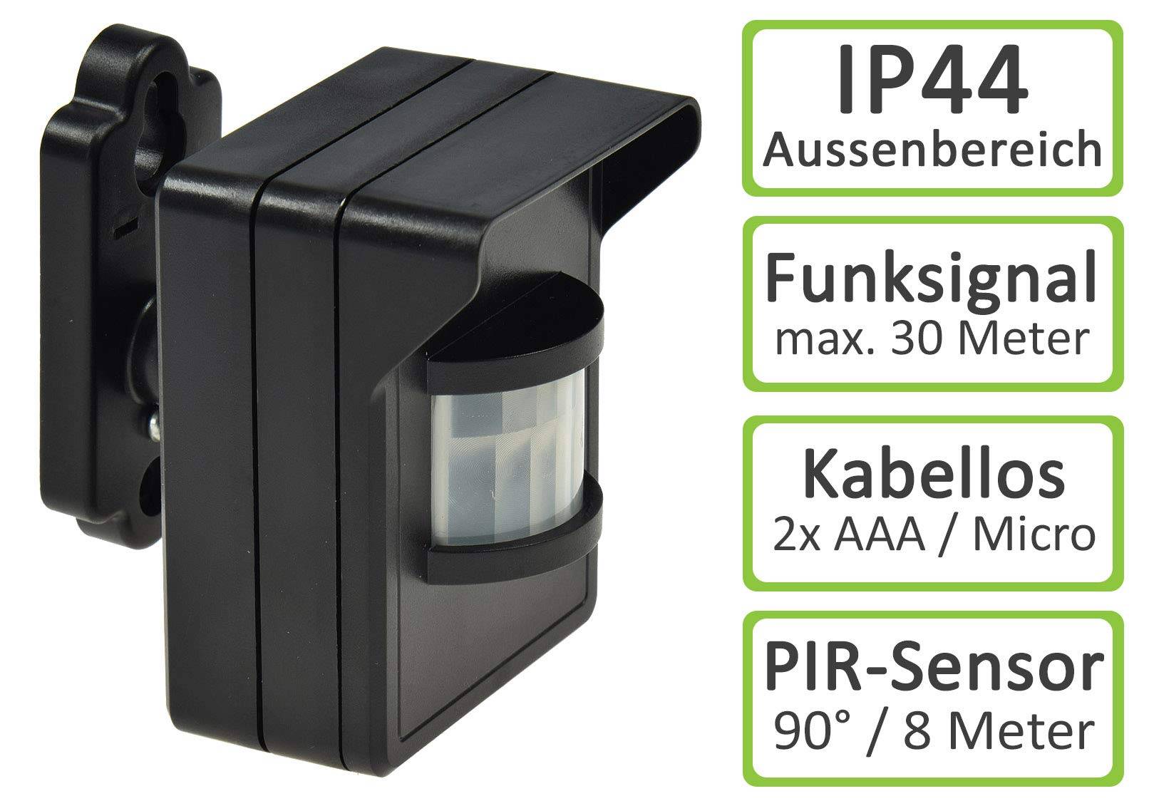 ChiliTec 22757 Funk-Bewegungsmelder für "Pilota Casa" IP44, 90°/8m PIR, Aufputz, schwarz