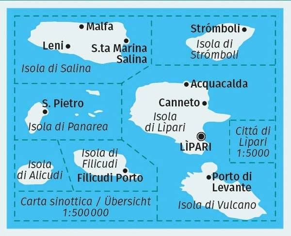 KOMPASS Wanderkarte 693 Liparische Inseln, Isole Eólie o Lìpari, Alicudi, Filicudi, Lìpari, Panarea, Salina, Strómboli, Vulcano 1:25.000