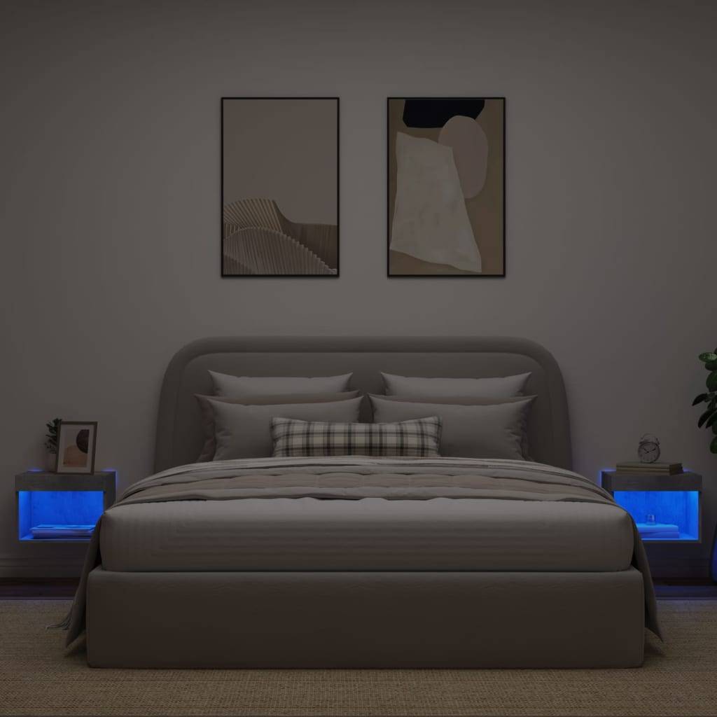 vidaXL Wand-Nachttische mit LED-Leuchten 2 Stk. Betongrau