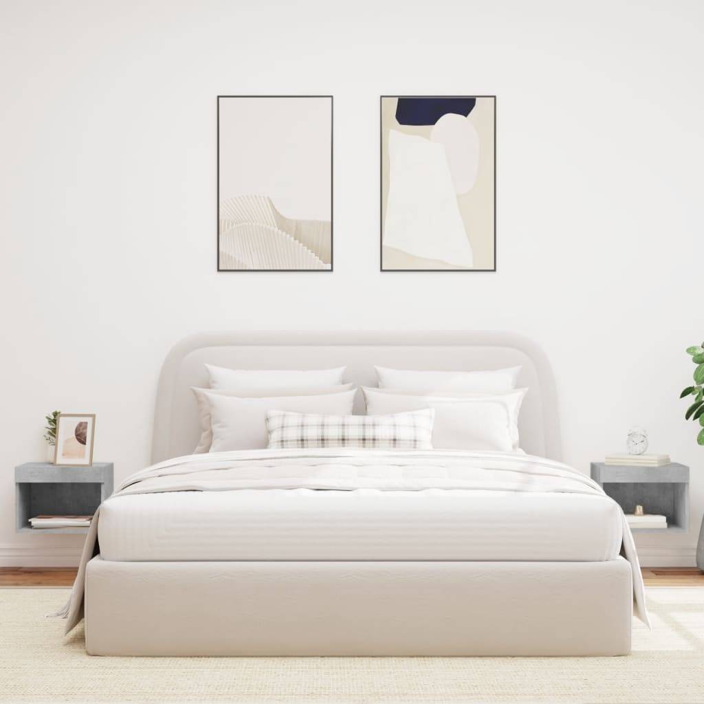 vidaXL Wand-Nachttische mit LED-Leuchten 2 Stk. Betongrau